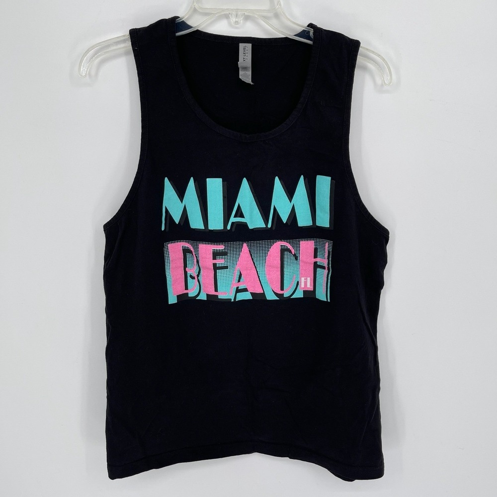 Next Level Men's Black Miami Beach Sleeveless Graphic Muscle Tank Top Size L